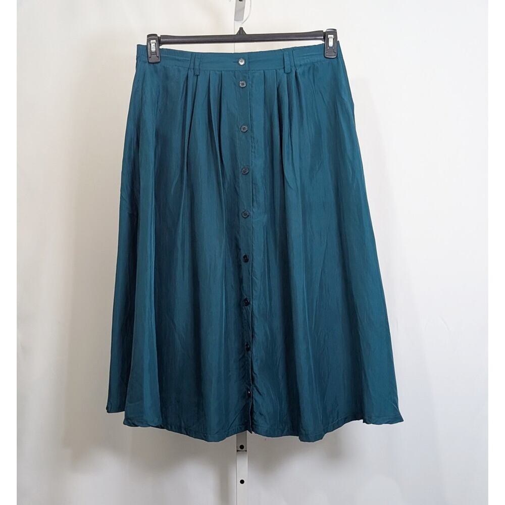 Vintage 90s Skirt Silk Teal Green A-Line Misses Size 12 Altered